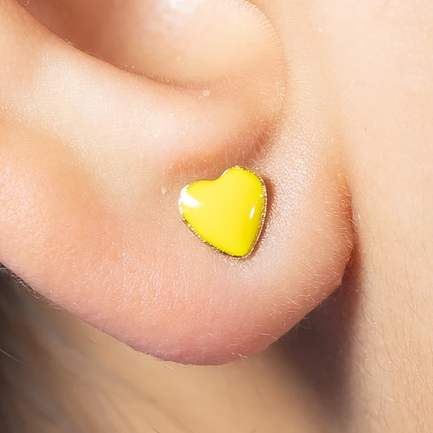 Yellow Puffy Heart Studs - Image 3
